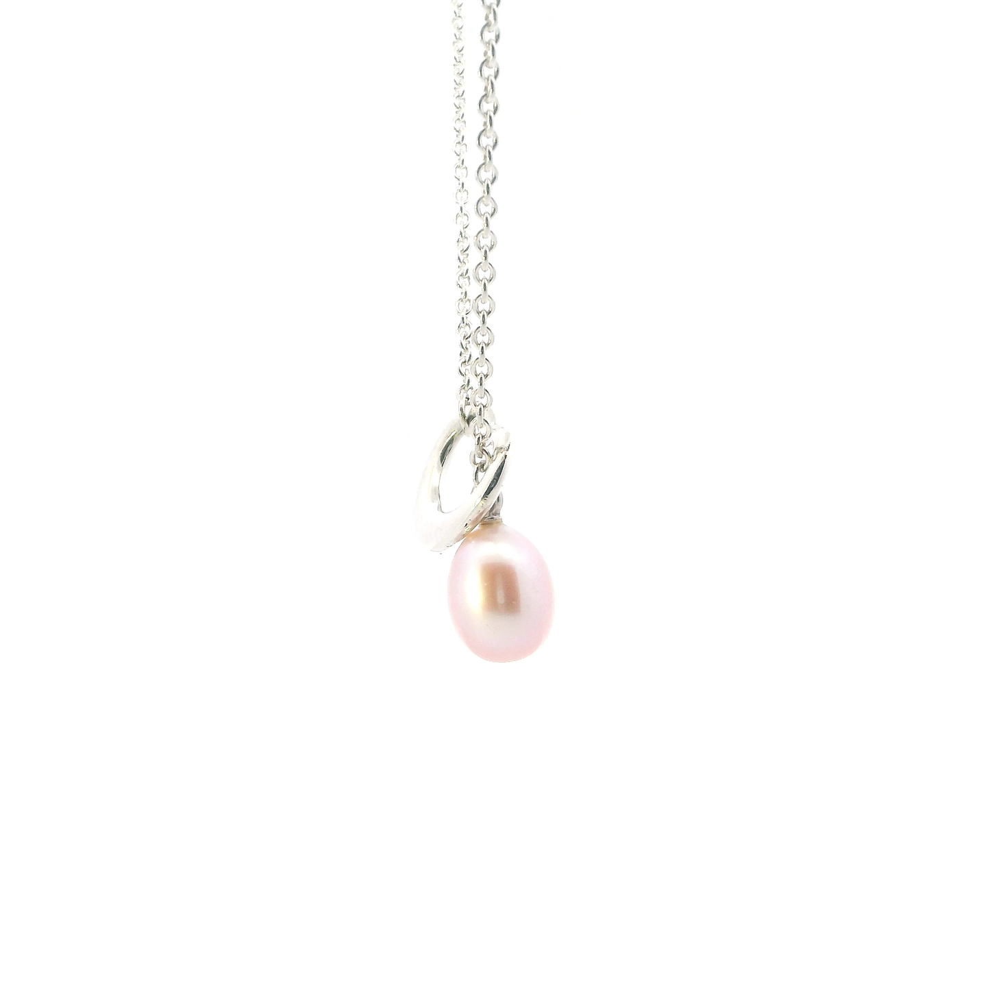 Tiffany & Co Silver Elsa Peretti Open Heart 18" Lariat Necklace & Pink Freshwater Pearl Pendant