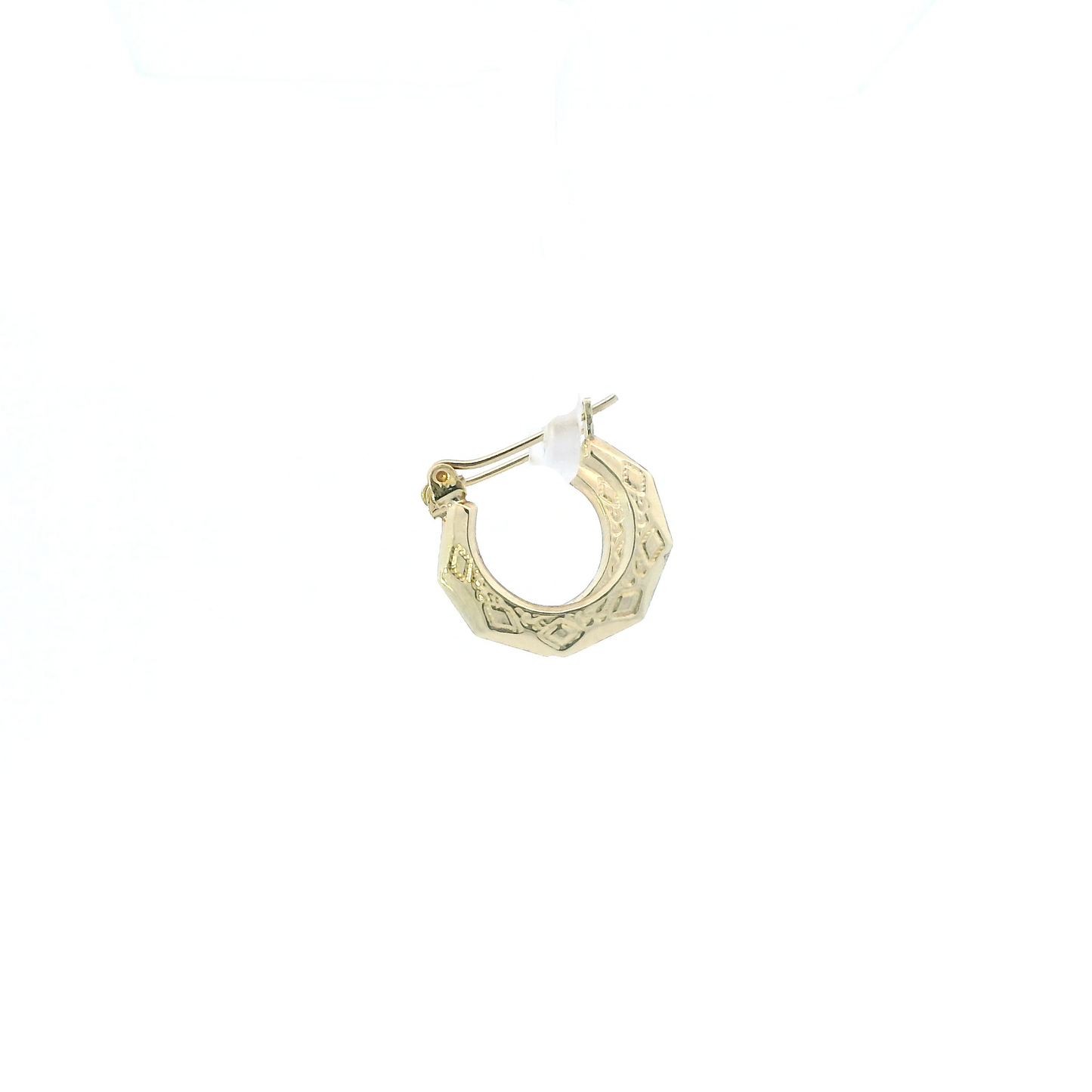 10K Yellow Gold Diamond Cut Octagon Hoop Earrings