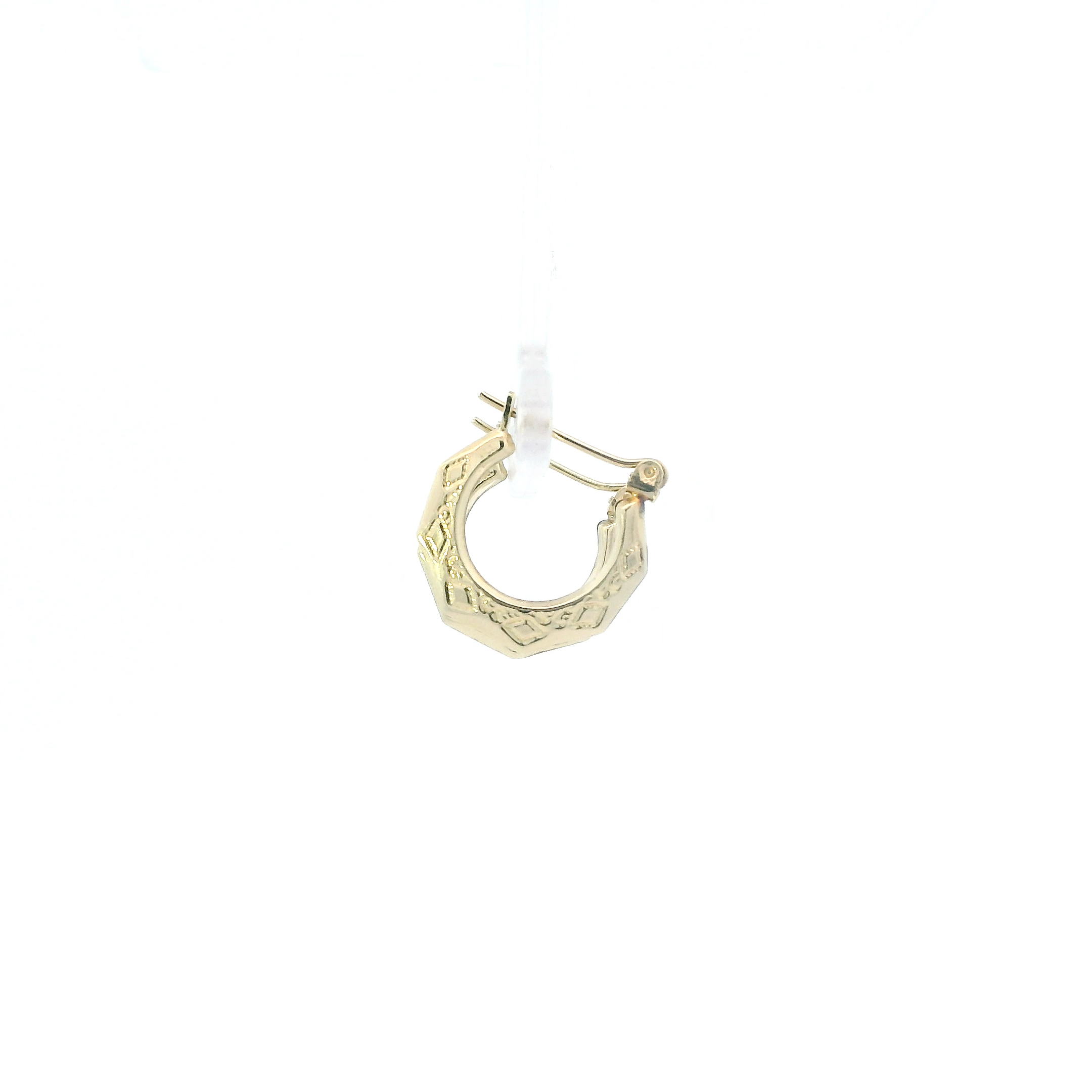 10K Yellow Gold Diamond Cut Octagon Hoop Earrings