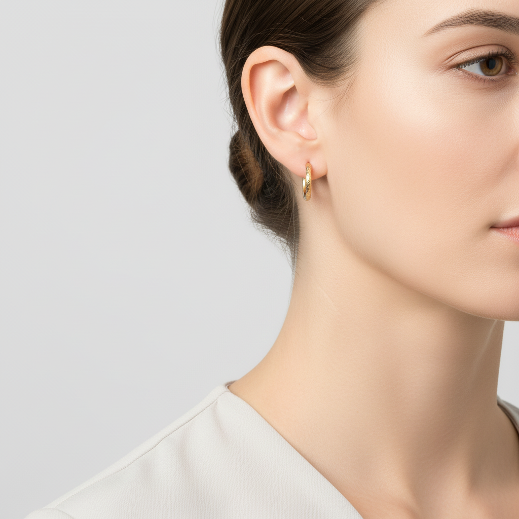 10K Yellow & White Gold Diamond Cut Hoop Earrings