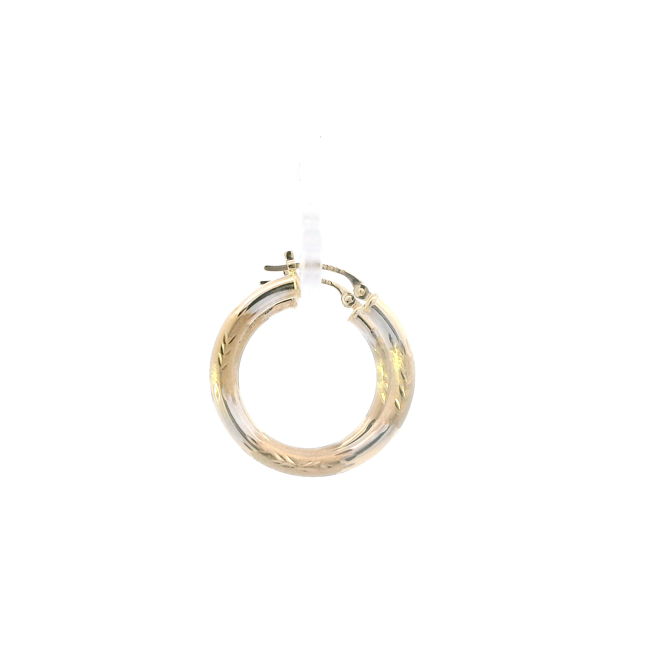 10K Yellow & White Gold Diamond Cut Hoop Earrings