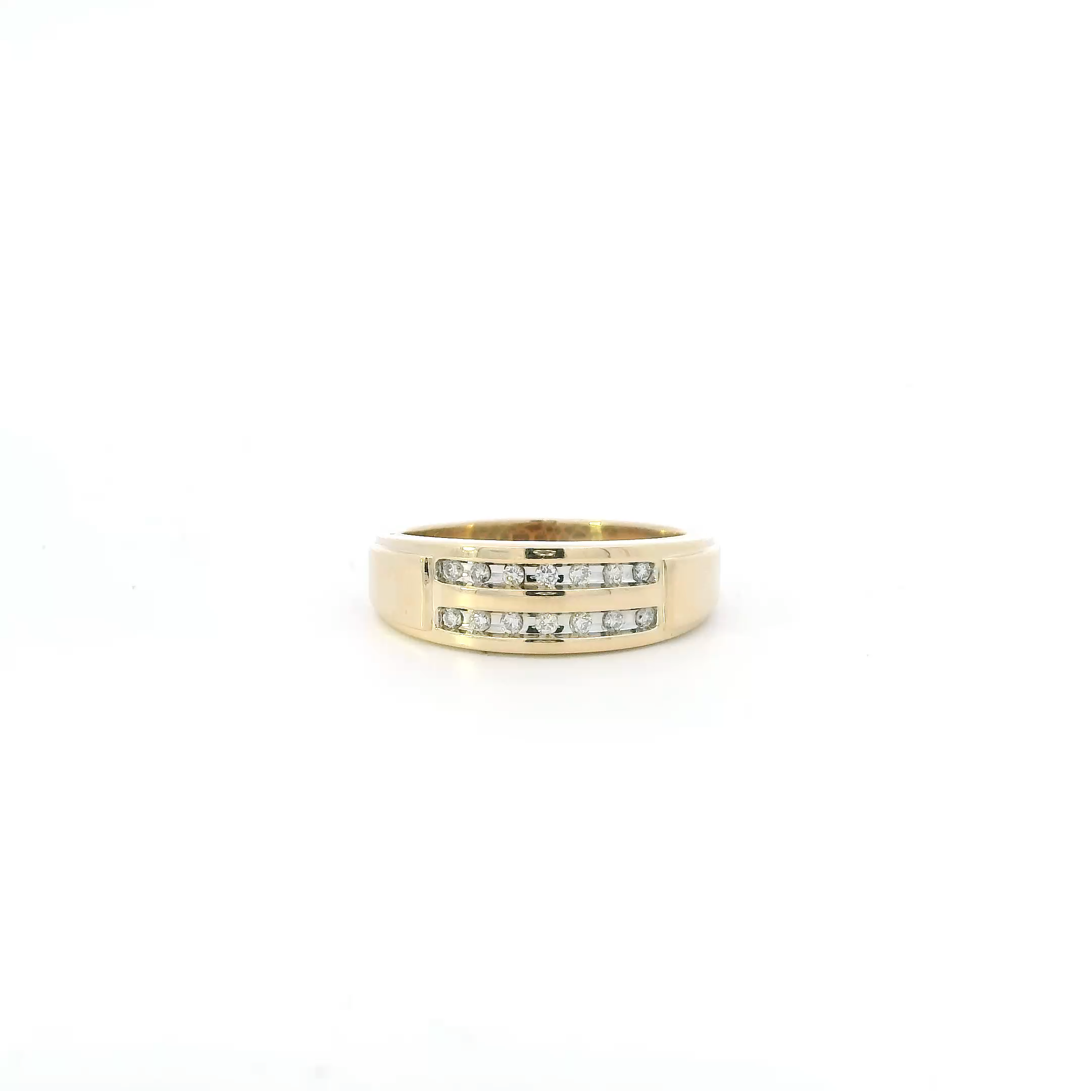 10K Yellow Gold Diamonds Mens Ring - 0.18ct