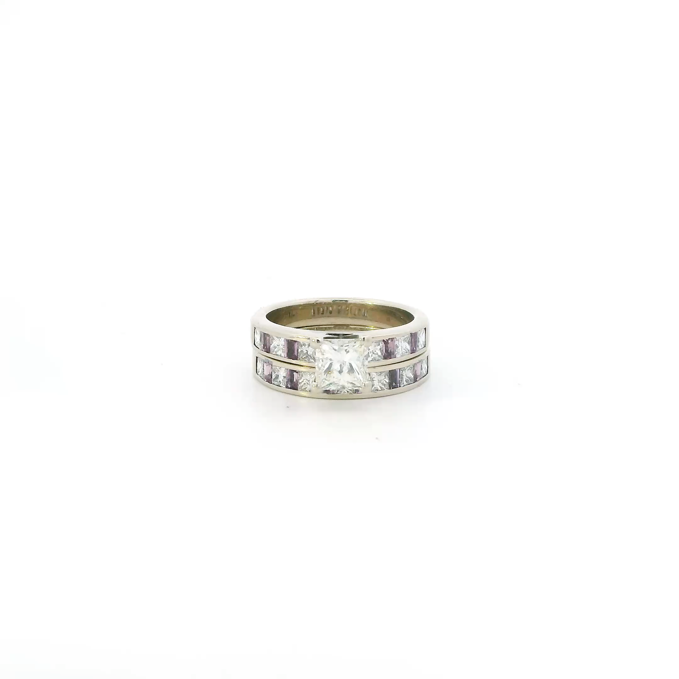 14K White Gold Diamonds & Amethysts Engagement & Wedding Ring Set - 1.89ct