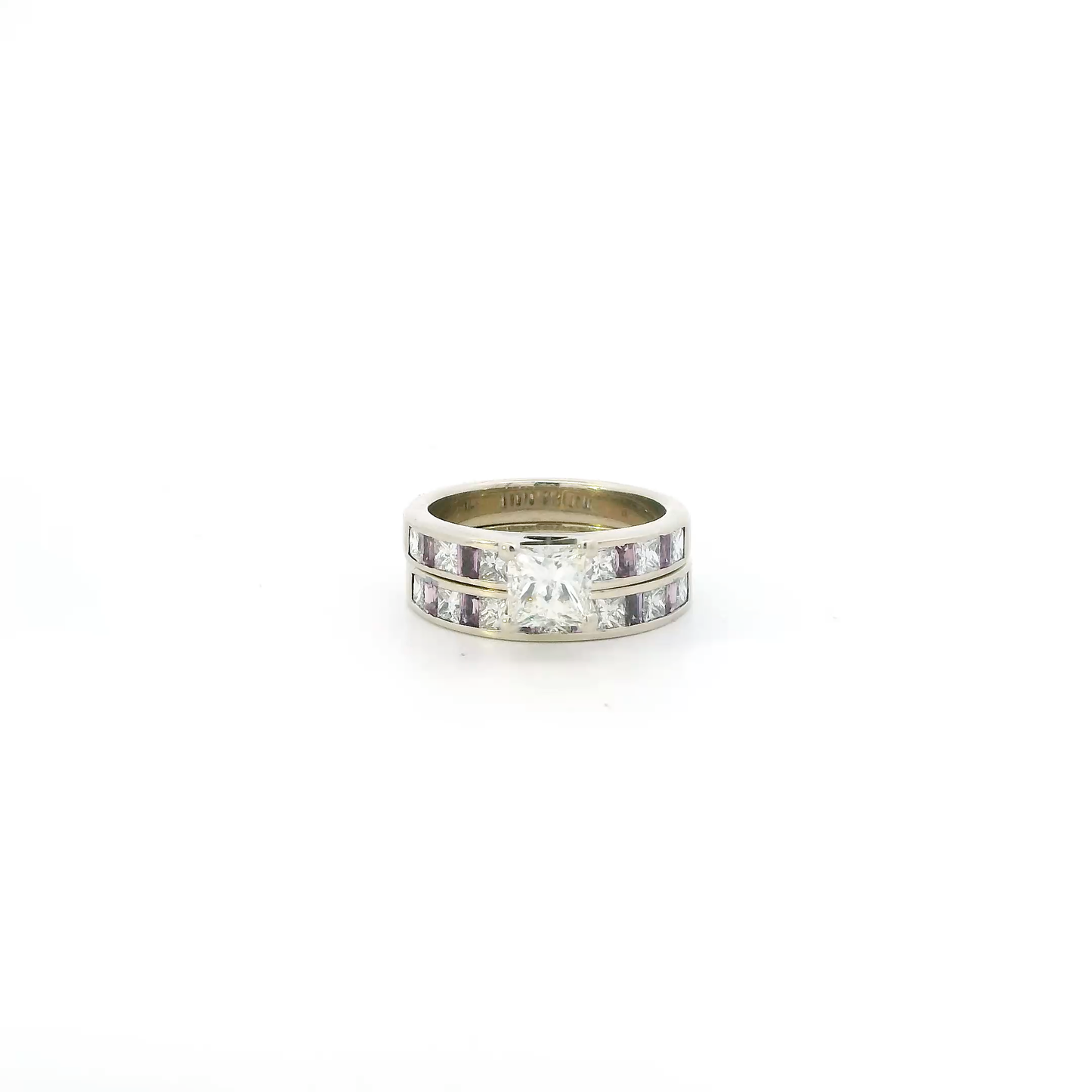 14K White Gold Diamonds & Amethysts Engagement & Wedding Ring Set - 1.89ct