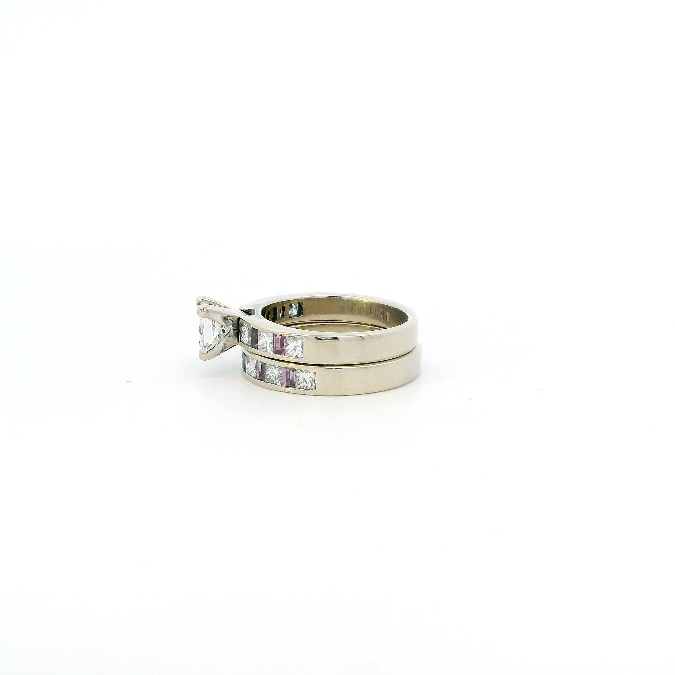 14K White Gold Diamonds & Amethysts Engagement & Wedding Ring Set - 1.89ct