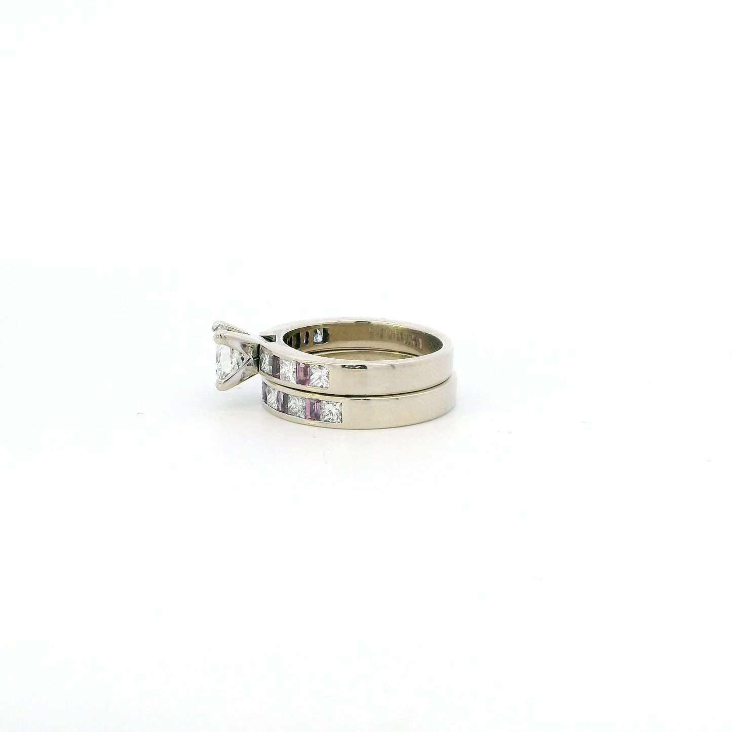 14K White Gold Diamonds & Amethysts Engagement & Wedding Ring Set - 1.89ct