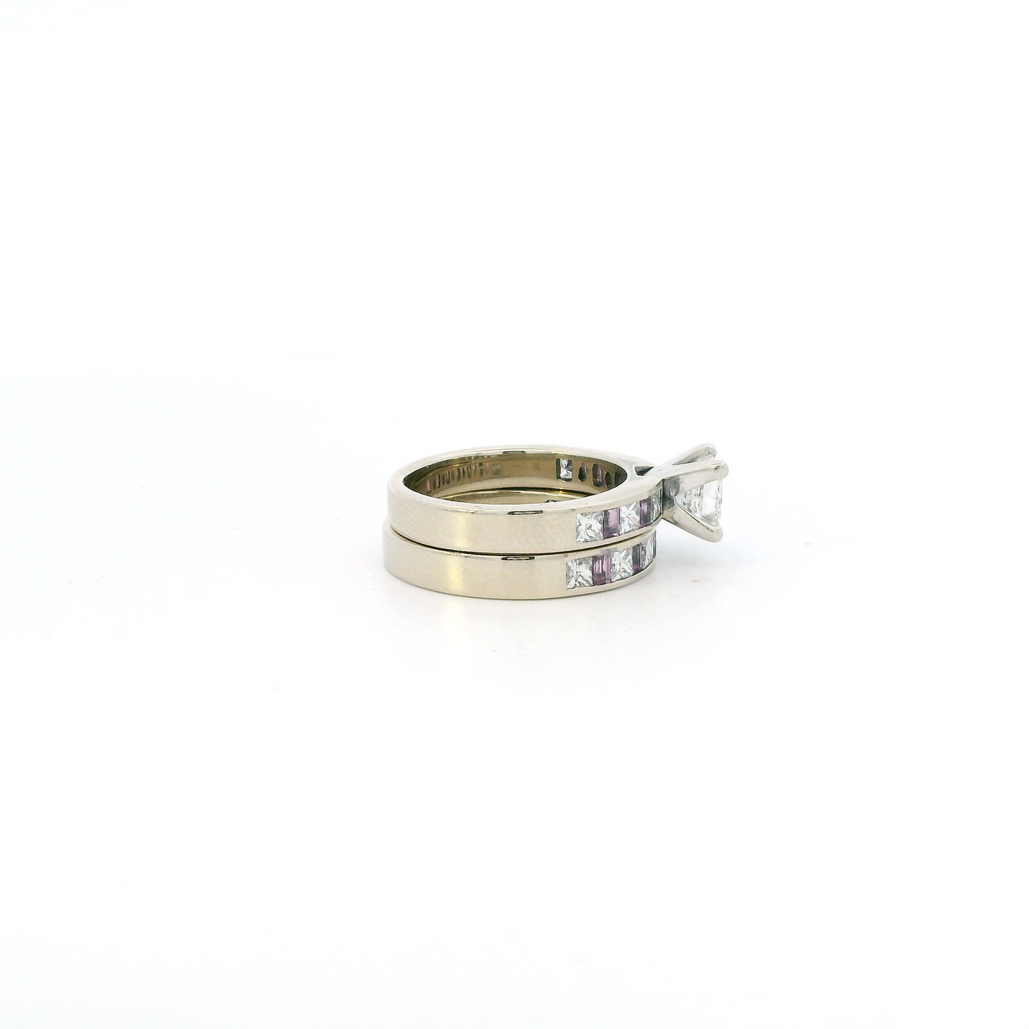 14K White Gold Diamonds & Amethysts Engagement & Wedding Ring Set - 1.89ct