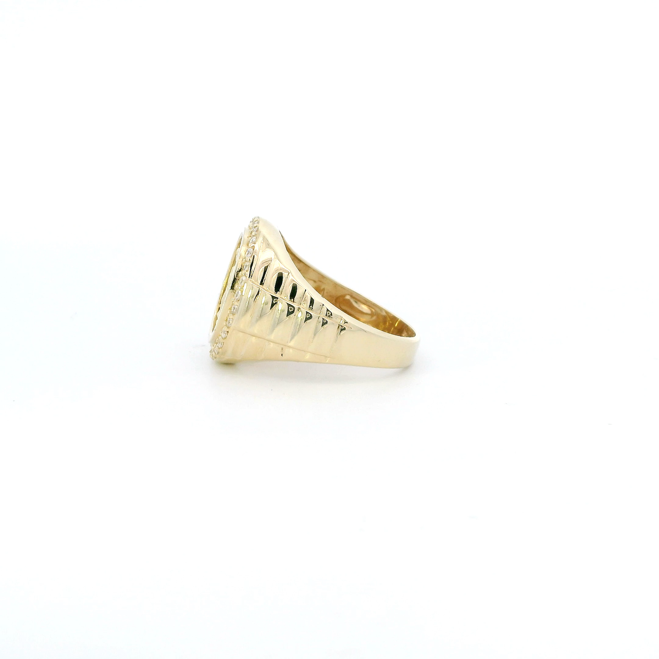 14K Yellow Gold Cz Oval Religious Mens Ring