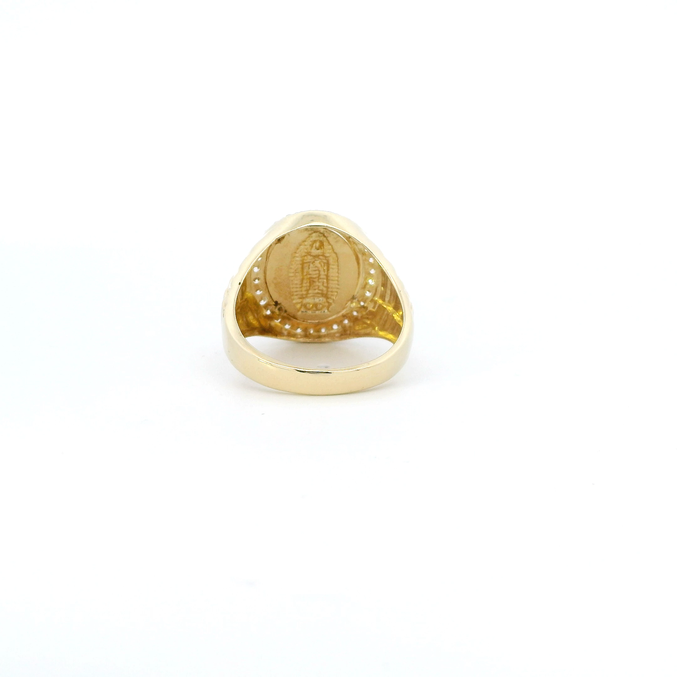 14K Yellow Gold Cz Oval Religious Mens Ring