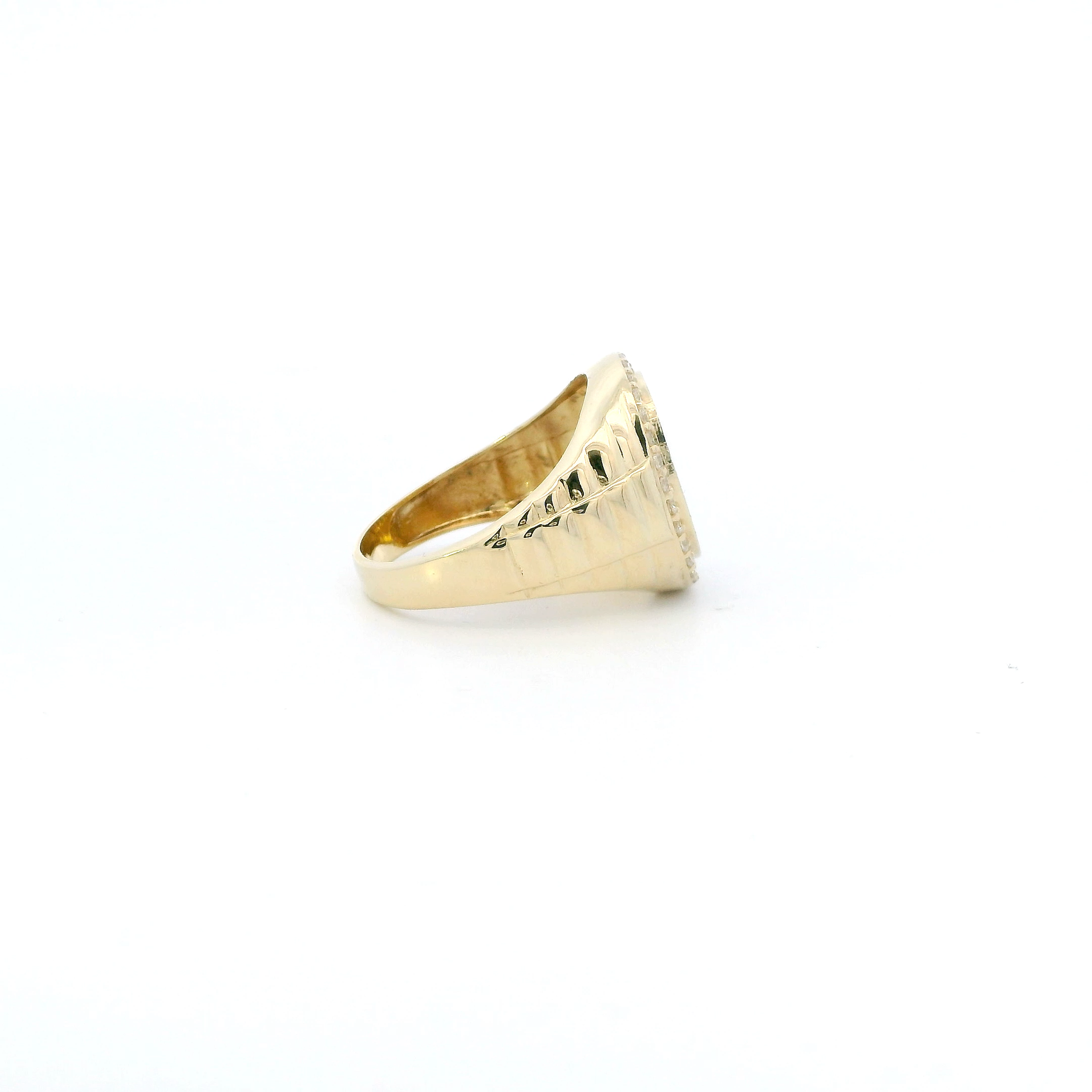 14K Yellow Gold Cz Oval Religious Mens Ring