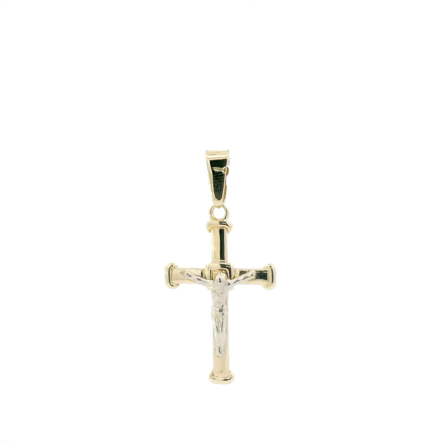 Colgante Crucifijo Oro Amarillo y Blanco 14K