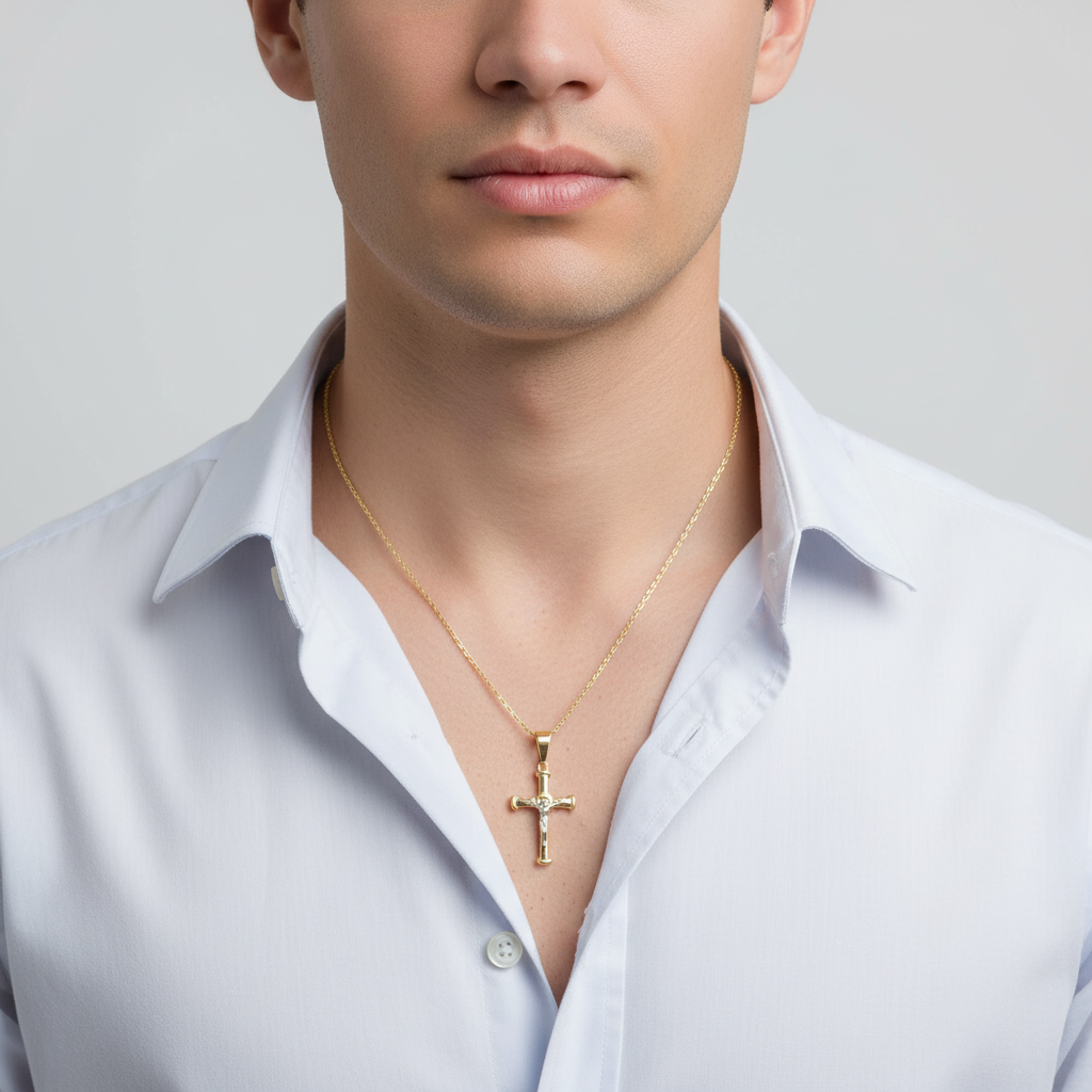 Colgante Crucifijo Oro Amarillo y Blanco 14K
