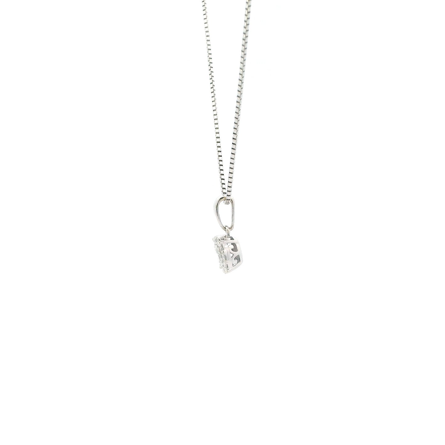 14K White Gold Diamonds Circle Pendant & 17" Box Chain - 0.18ct