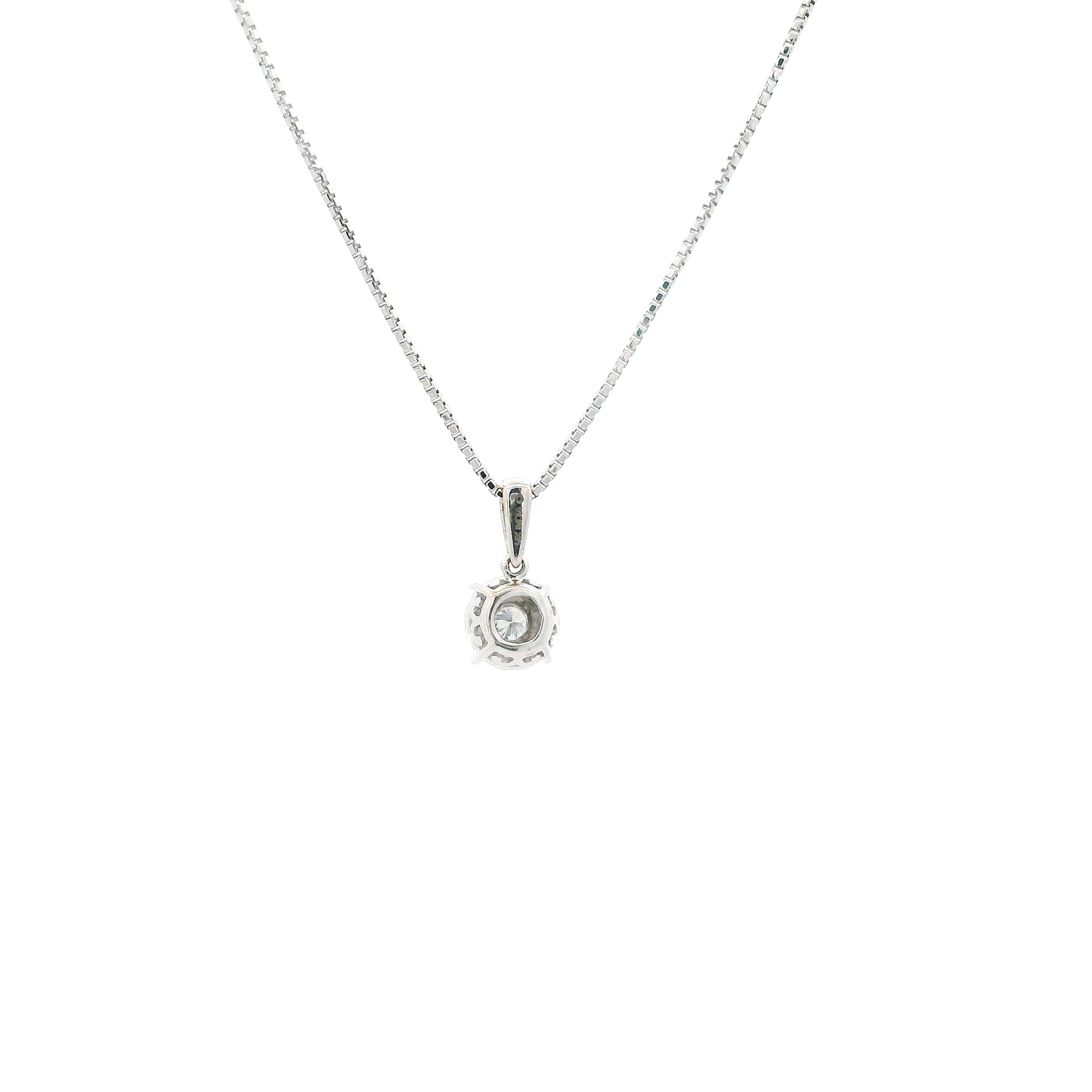 14K White Gold Diamonds Circle Pendant & 17" Box Chain - 0.18ct