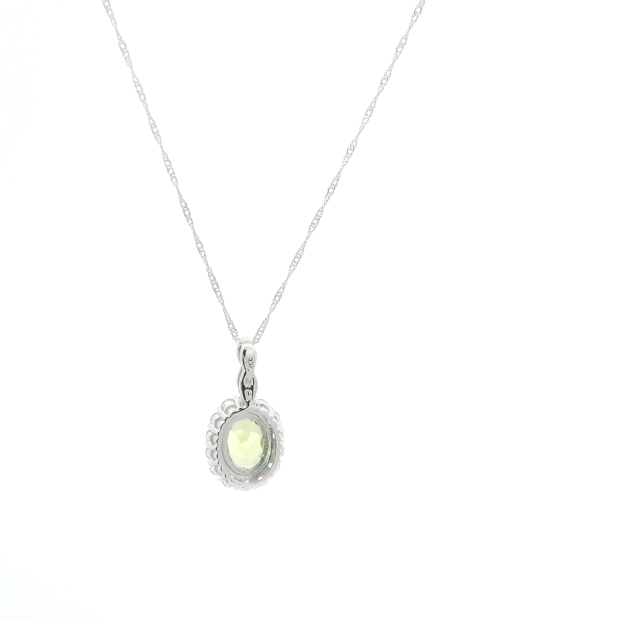 14K White Gold Peridot & White Topaz Pendant & 17