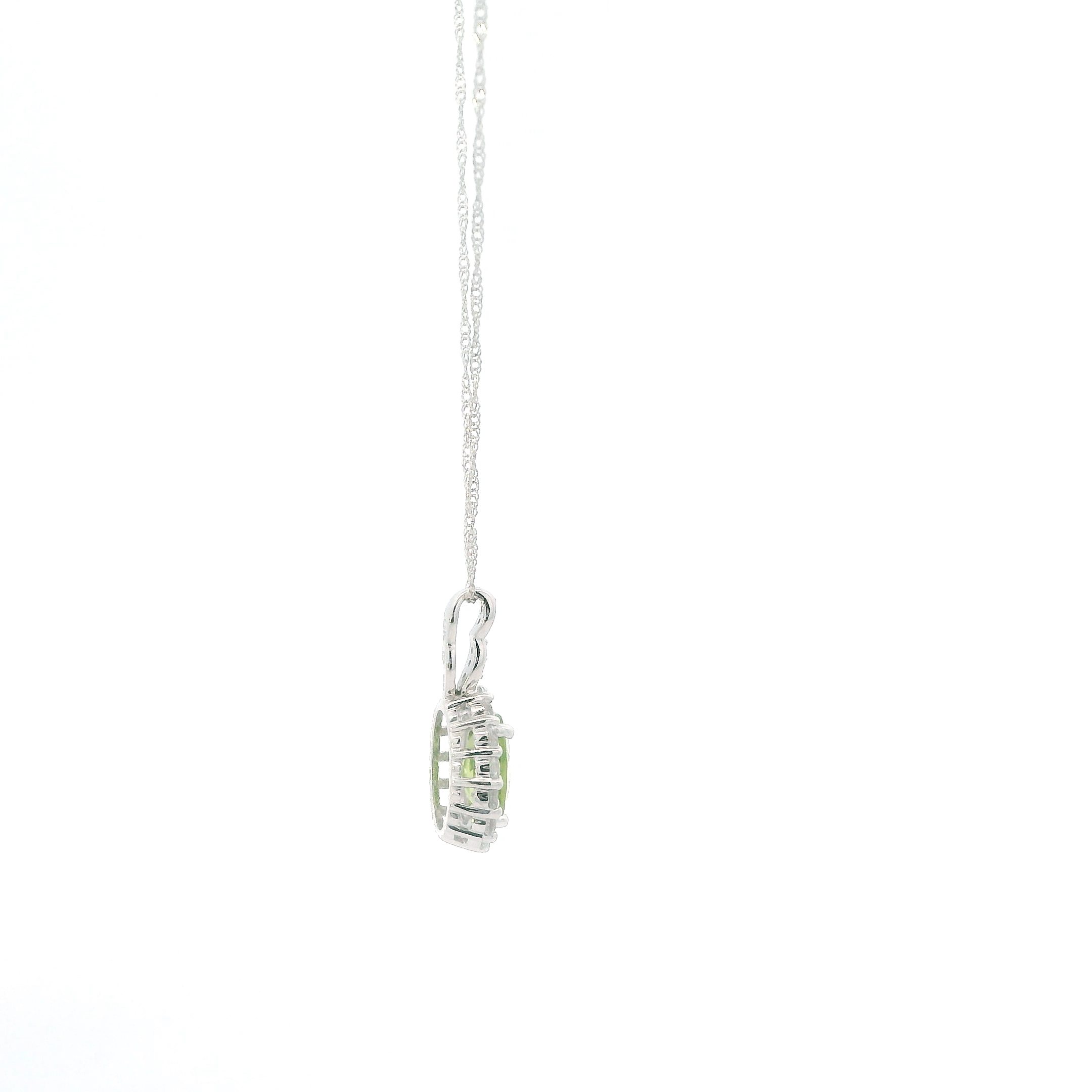 14K White Gold Peridot & White Topaz Pendant & 17
