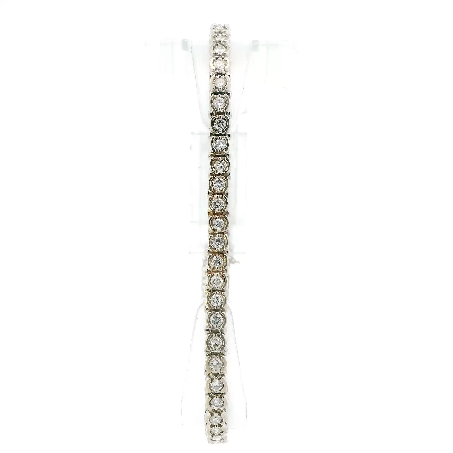 14K White Gold 8" Diamonds Tennis Bracelet W/Safety Chain - 1.83ct