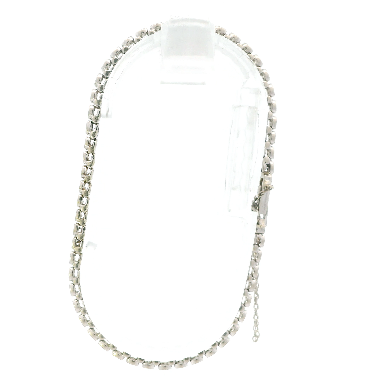 14K White Gold 8" Diamonds Tennis Bracelet W/Safety Chain - 1.83ct