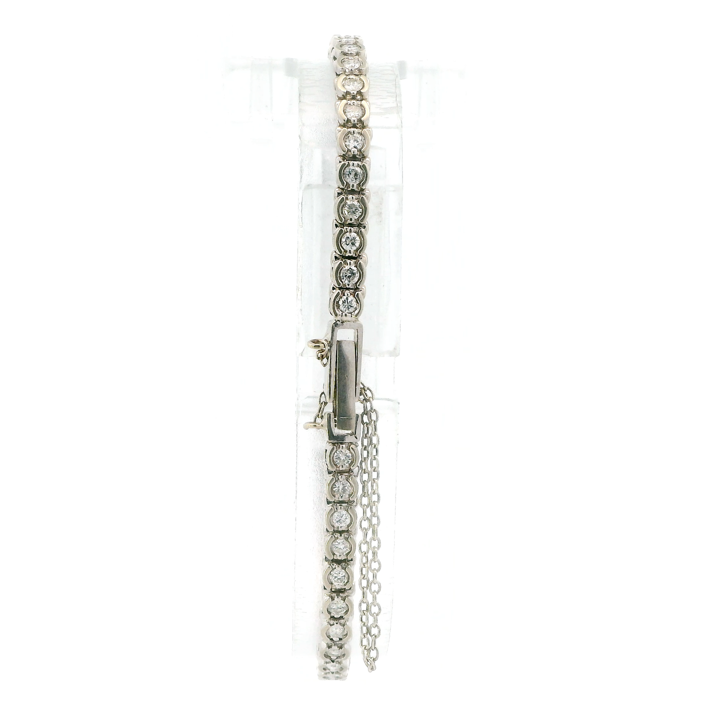 14K White Gold 8" Diamonds Tennis Bracelet W/Safety Chain - 1.83ct
