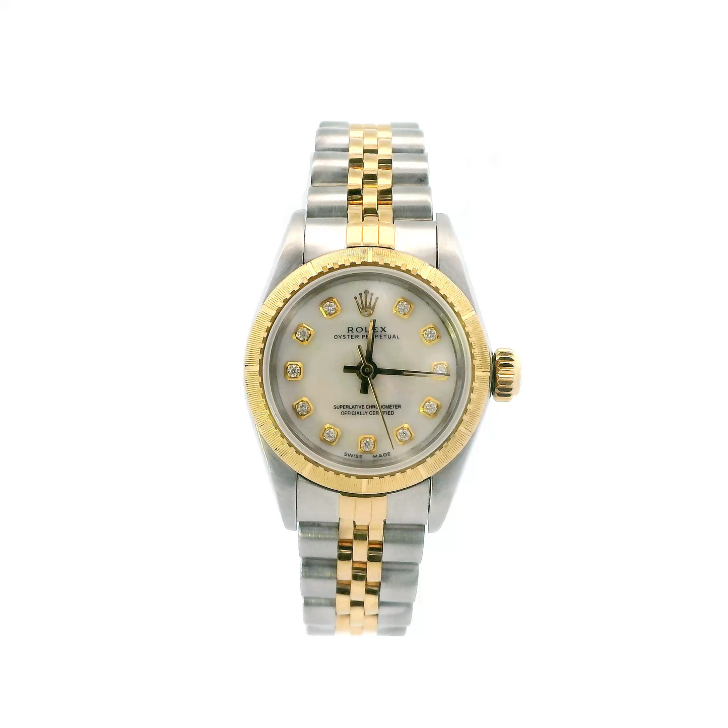 Rolex Oyster Perpetual Aftermarket Mother Of Pearl Diamond Dial On Jubilee Bracelet Ladies Wristwatch - 67423