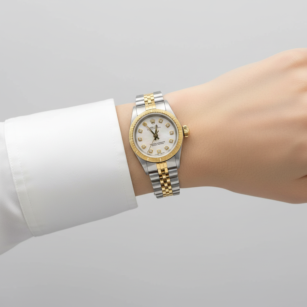 Rolex Oyster Perpetual Aftermarket Mother Of Pearl Diamond Dial On Jubilee Bracelet Ladies Wristwatch - 67423