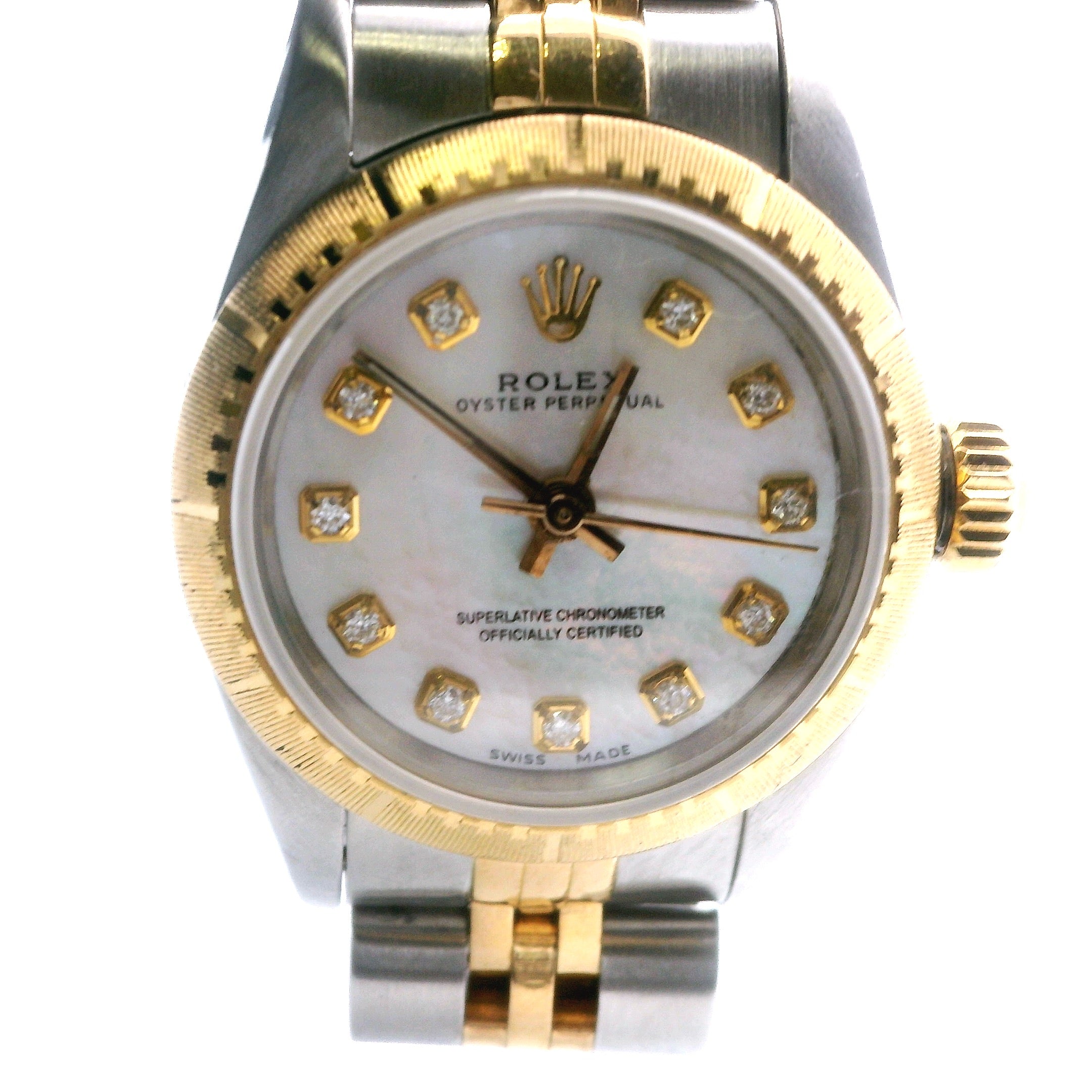 Rolex Oyster Perpetual Aftermarket Mother Of Pearl Diamond Dial On Jubilee Bracelet Ladies Wristwatch - 67423