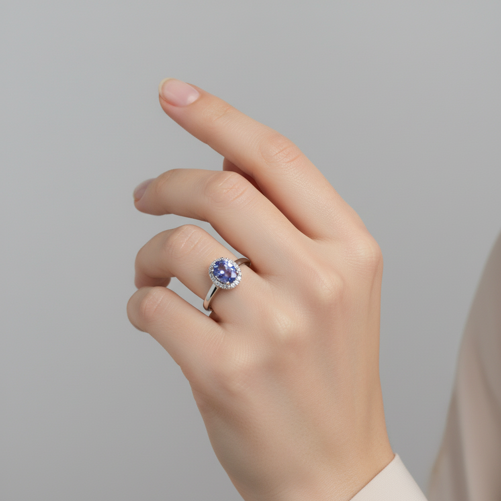 14K White Gold Tanzanite & Diamonds Womens Ring