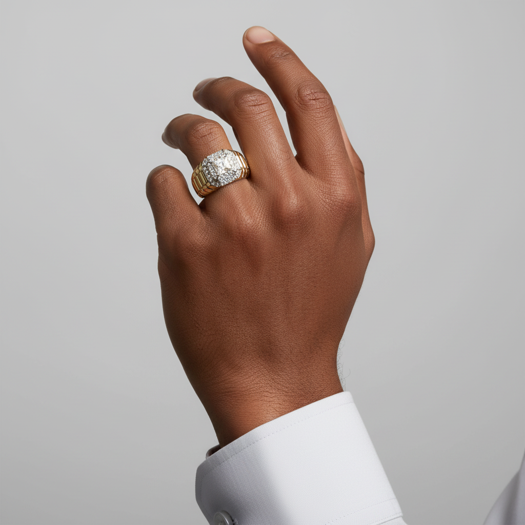 10K Yellow Gold Diamonds Rolex Mens Ring - 1.00ct