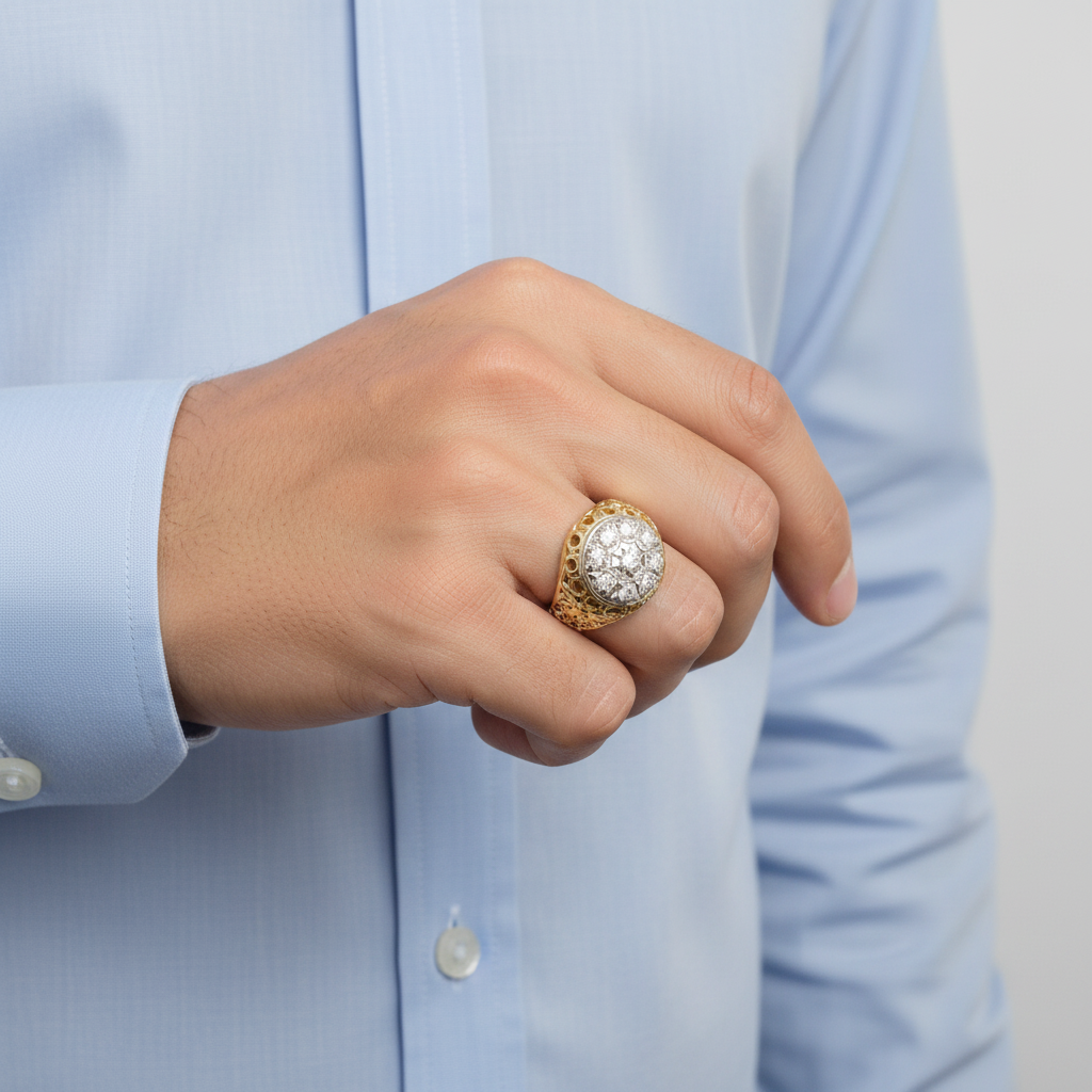 14K Yellow Gold Diamonds Floral Womens Ring - 0.90ct