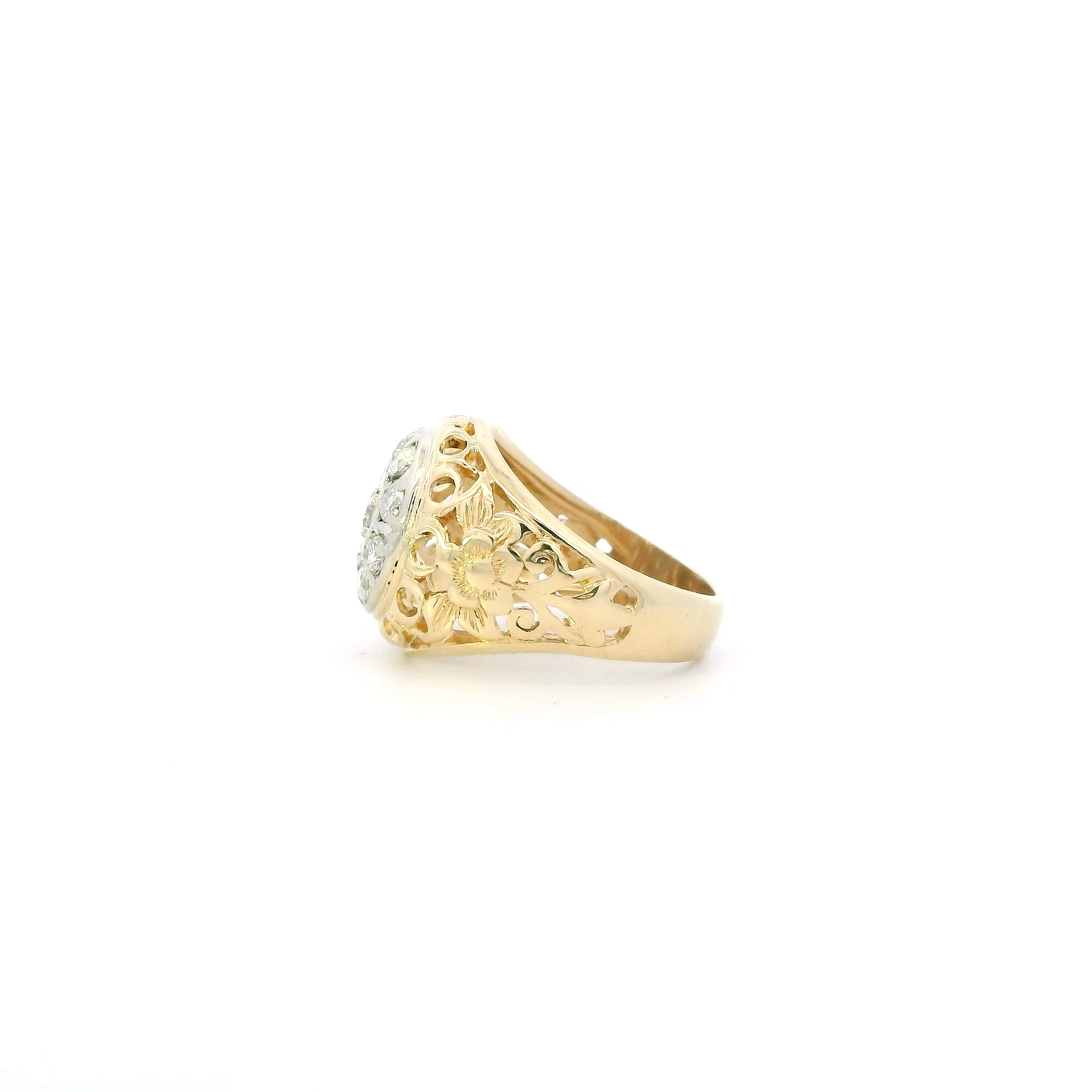 14K Yellow Gold Diamonds Floral Womens Ring - 0.90ct