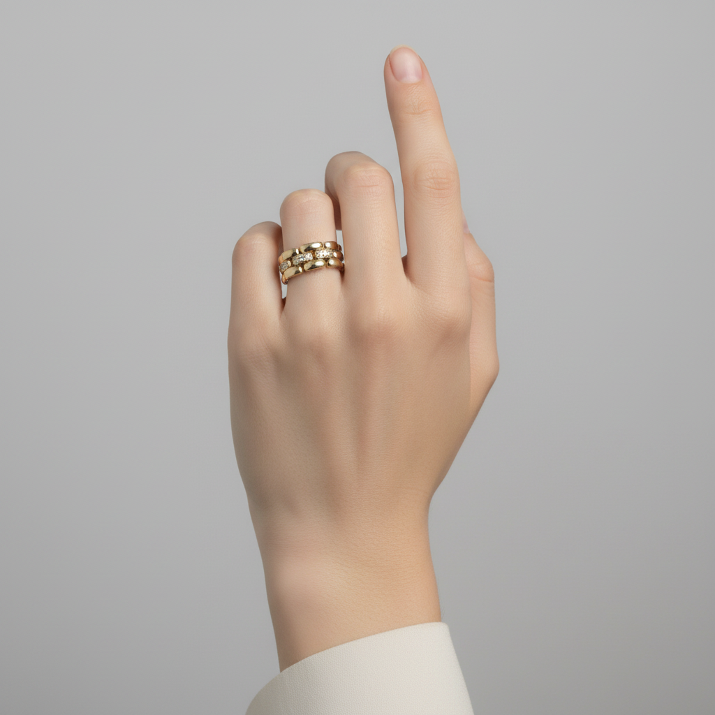 14K Yellow Gold Rolex Bracelet Style Womens Ring - 0.16ct