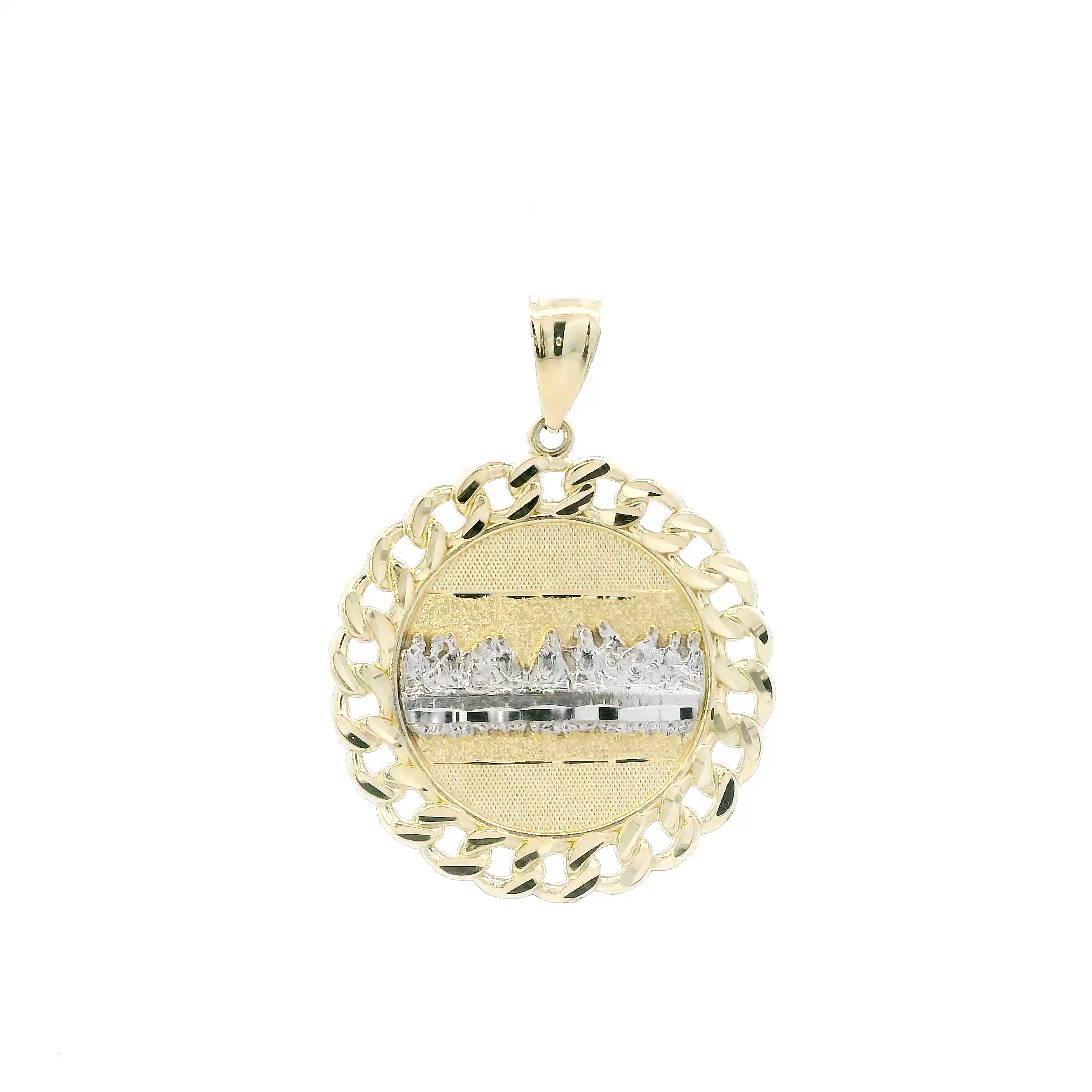 10K Yellow & White Gold Round Last Supper Curb Pendant