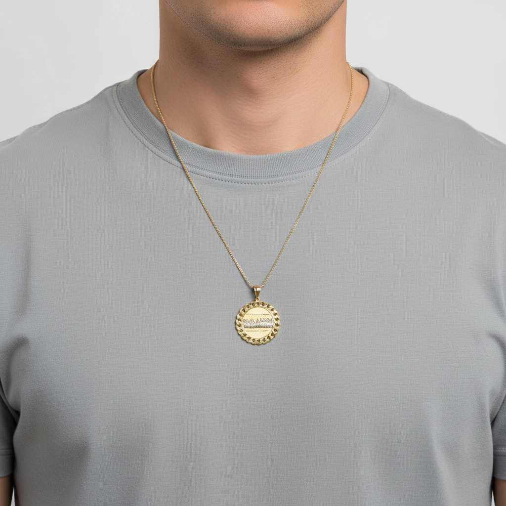 10K Yellow & White Gold Round Last Supper Curb Pendant