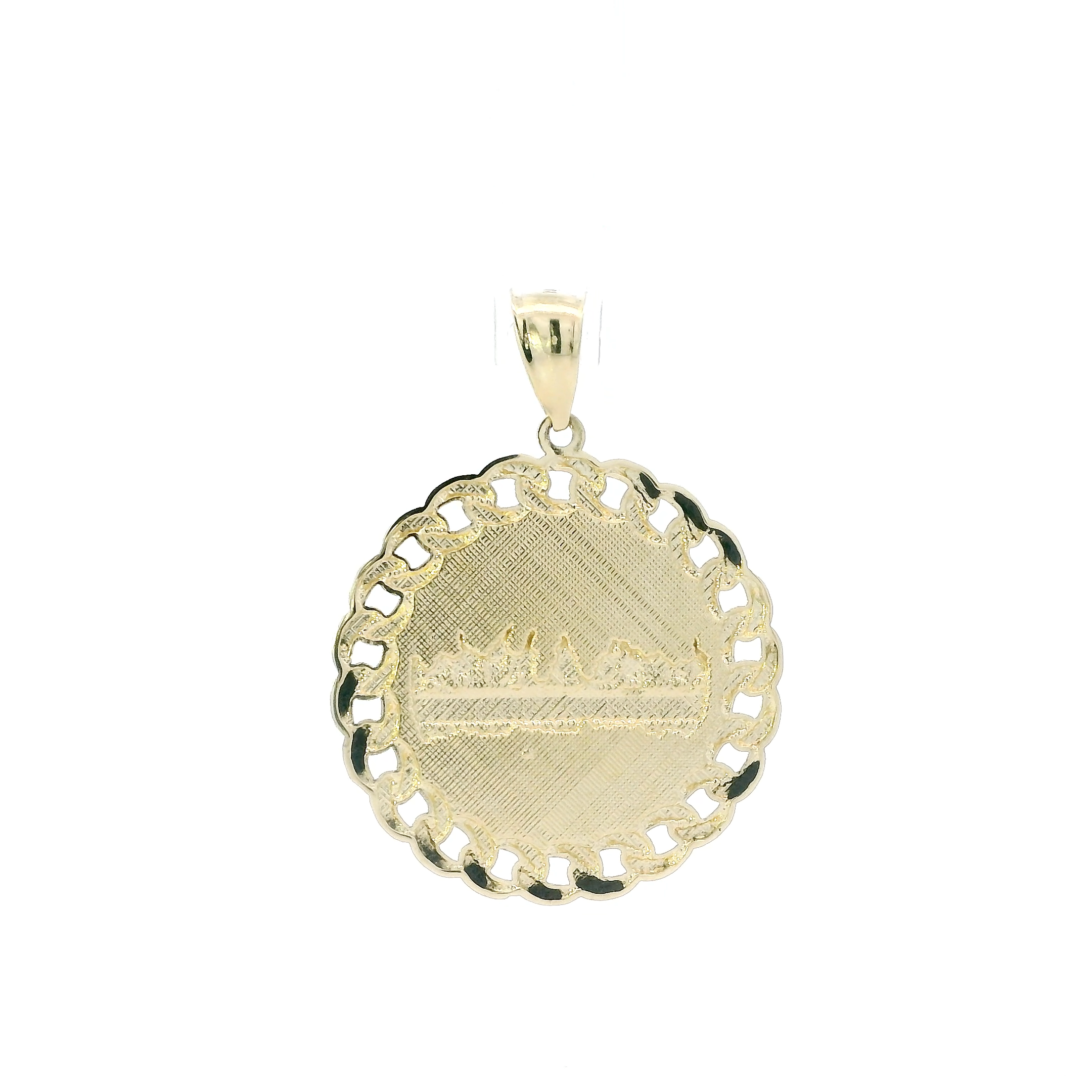 10K Yellow & White Gold Round Last Supper Curb Pendant