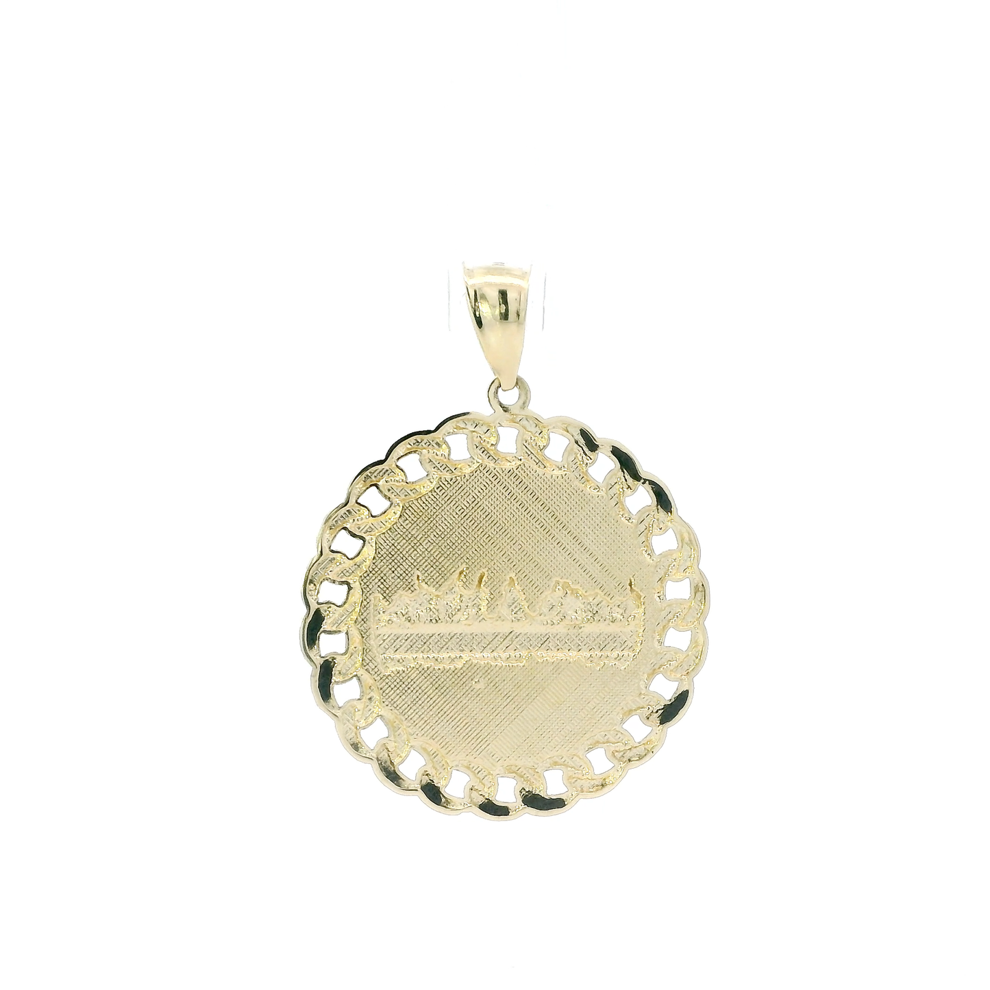 10K Yellow & White Gold Round Last Supper Curb Pendant
