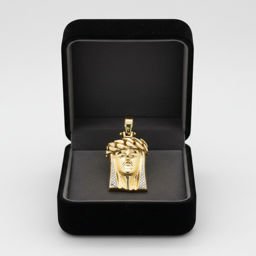 10K Yellow Gold Diamond Cut "Jesus" Face Pendant