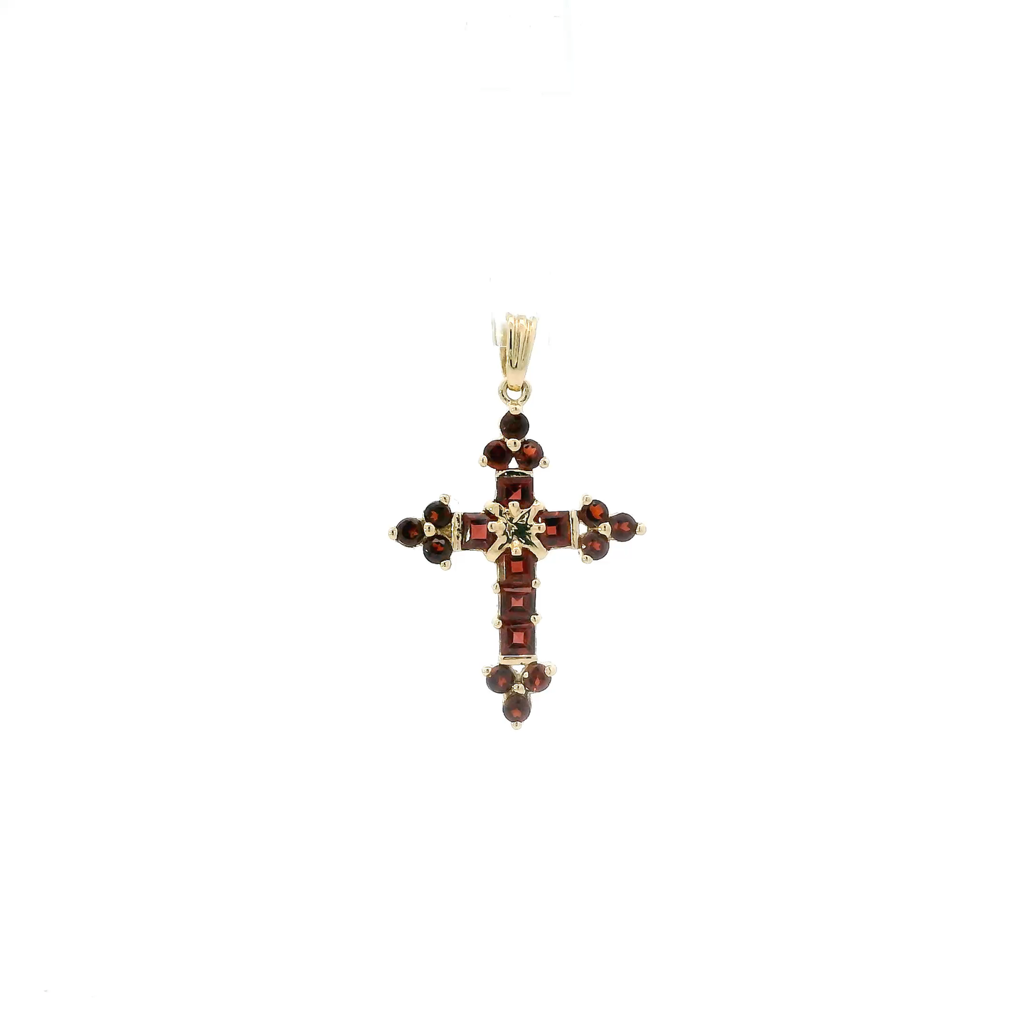 14K Yellow Gold Garnets Cross Pendant