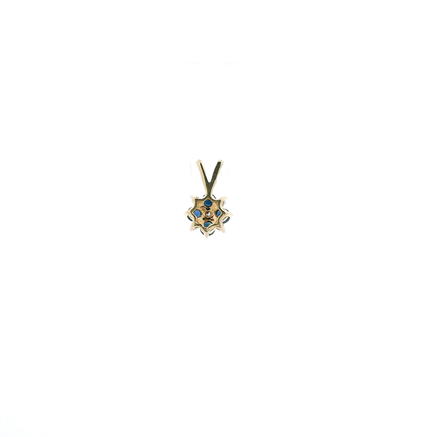 14K Yellow Gold Diamonds & Sapphire Flower Pendant - 0.07ct