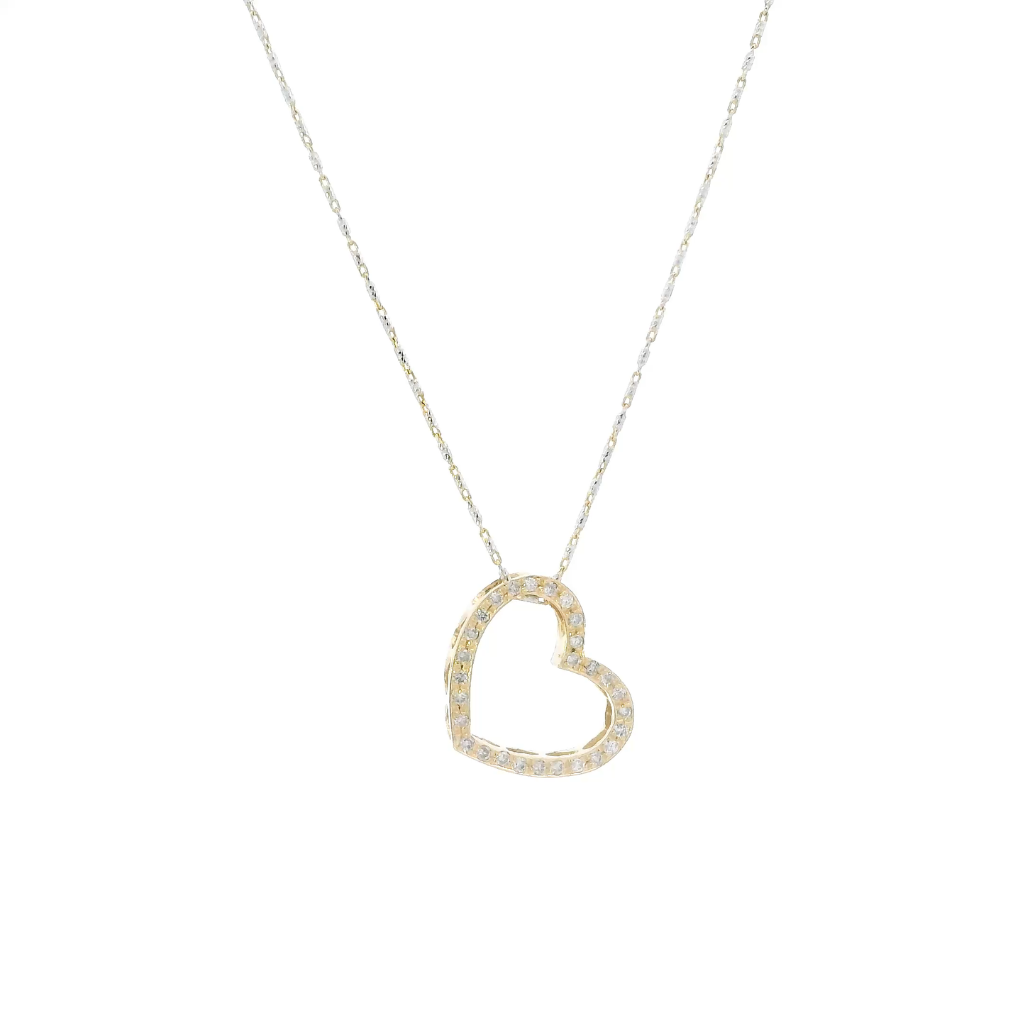 14K Yellow Gold Diamonds Open Heart Pendant & 16" Barrel Link Chain - 0.28ct