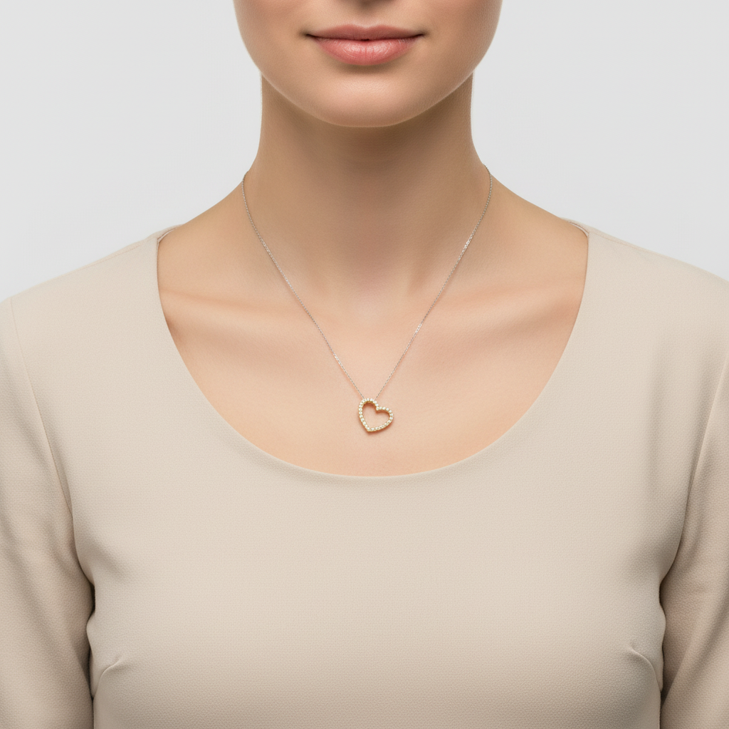 14K Yellow Gold Diamonds Open Heart Pendant & 16