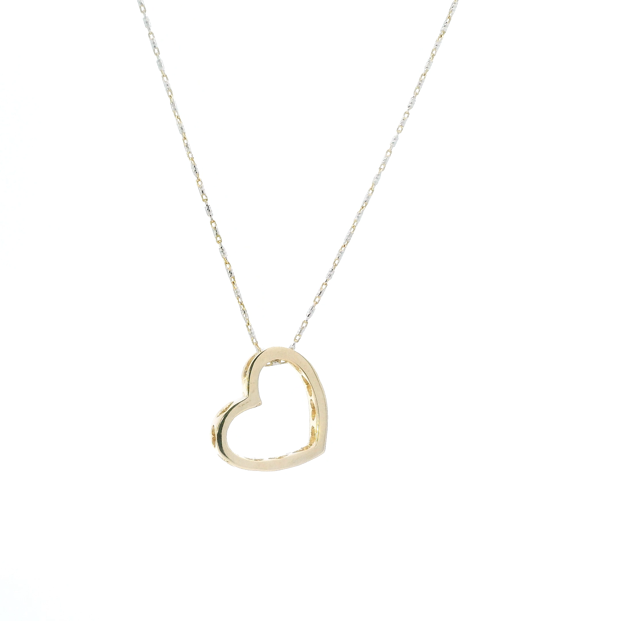 14K Yellow Gold Diamonds Open Heart Pendant & 16