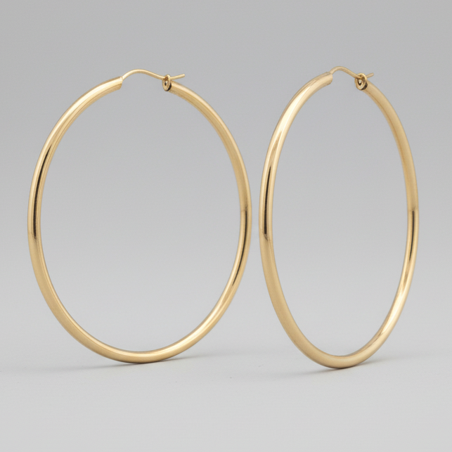 14K Yellow Gold Tube Hoop Earrings