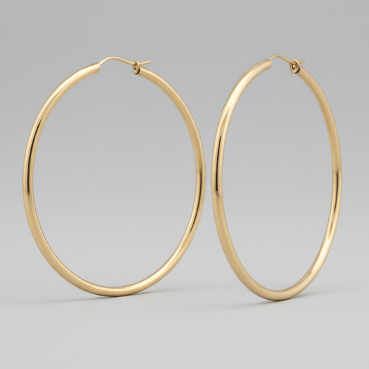 14K Yellow Gold Tube Hoop Earrings