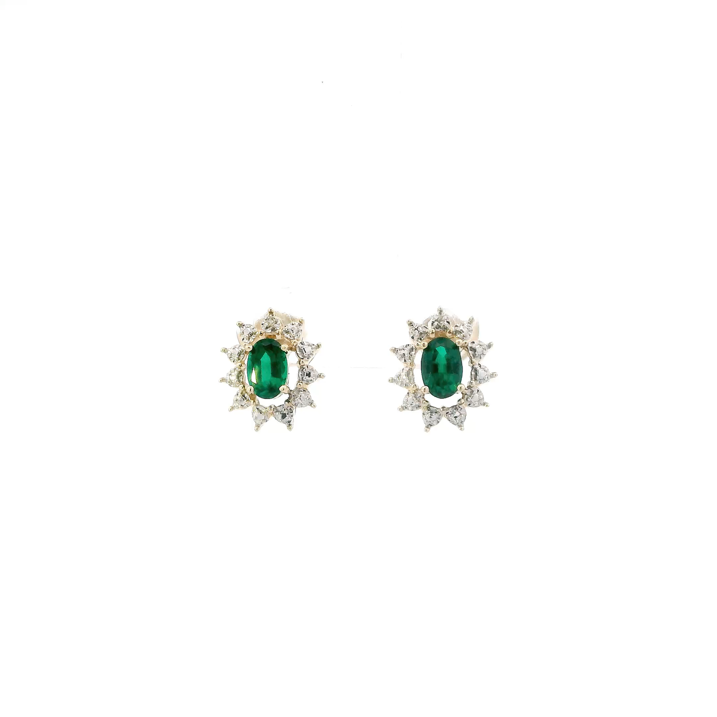 10K Yellow Gold Synthetic Emerald Earrings
