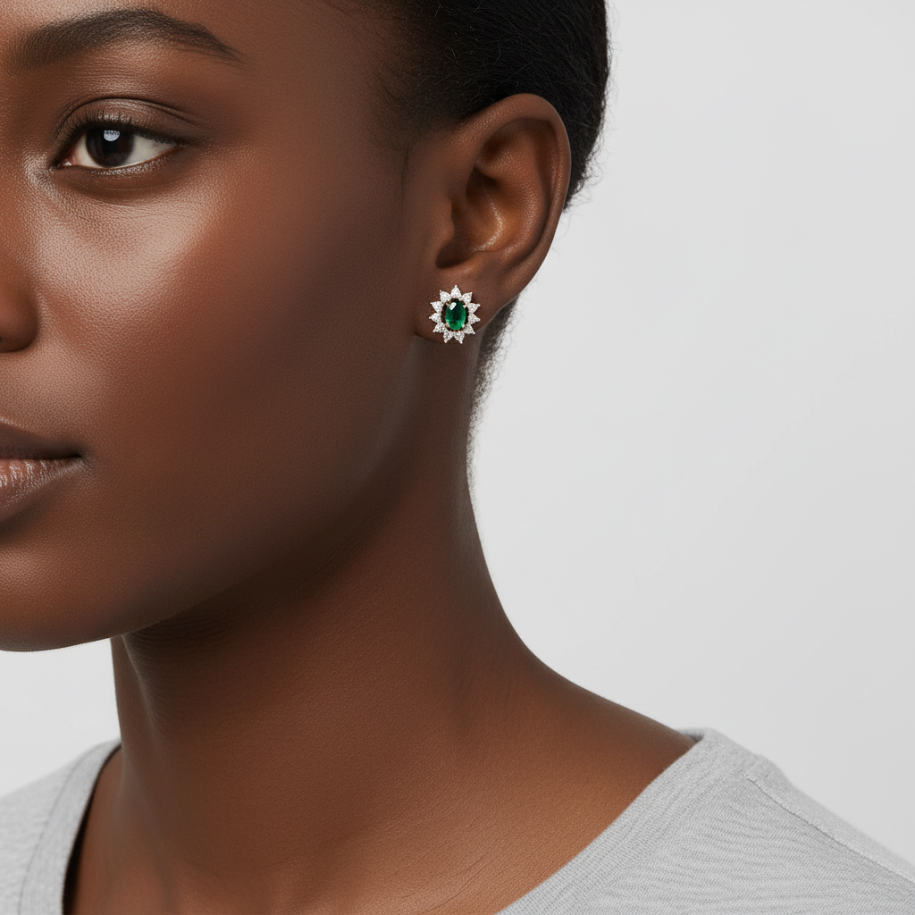 10K Yellow Gold Synthetic Emerald Earrings