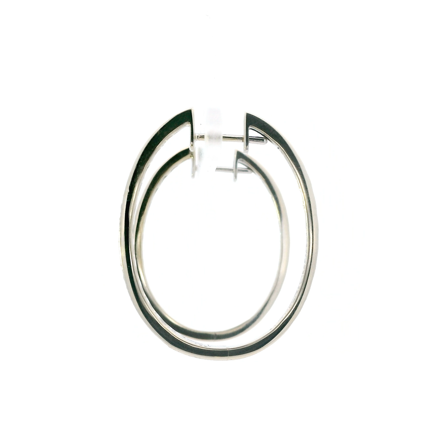 14K White Gold Diamond Oval Hoop Earrings - 0.80ct