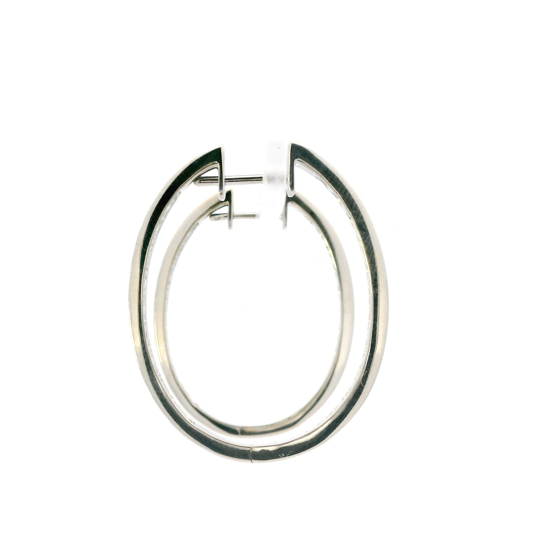 14K White Gold Diamond Oval Hoop Earrings - 0.80ct