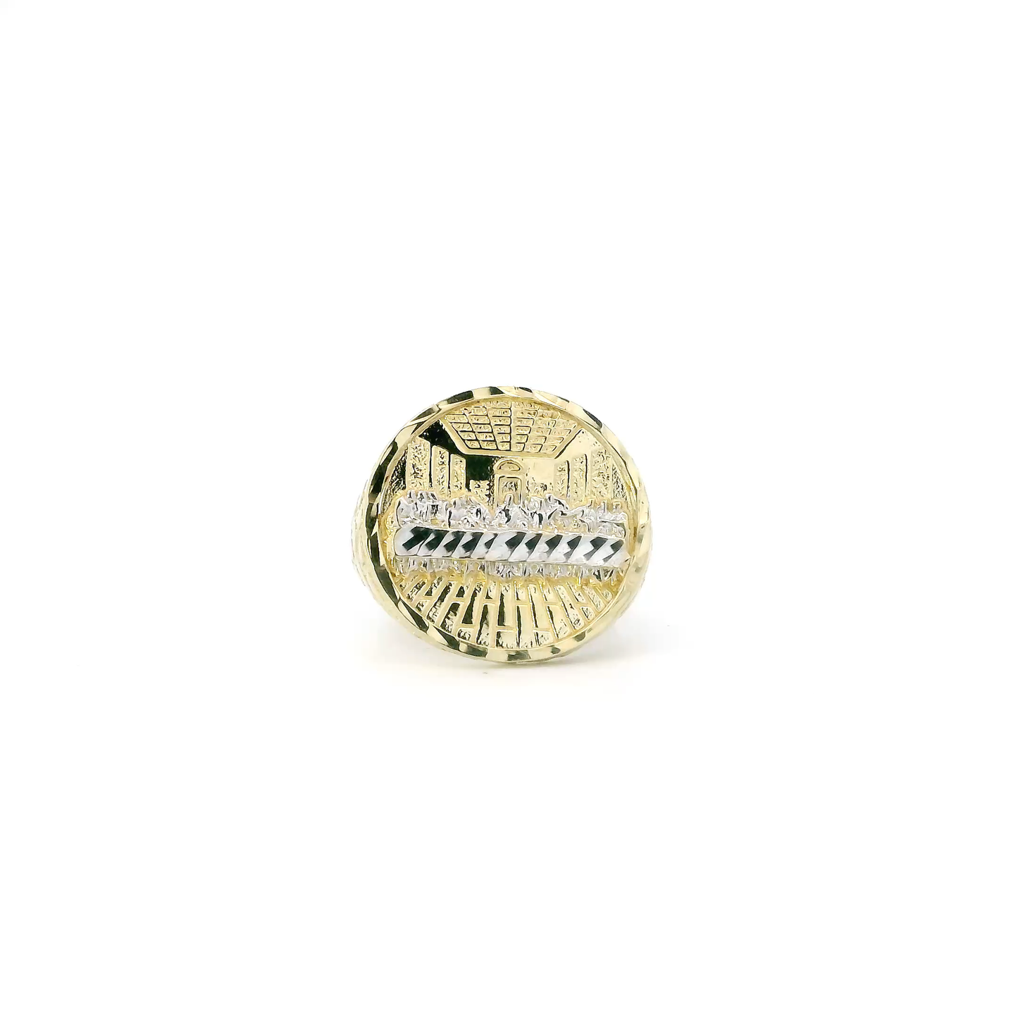 10K Yellow & White Gold Round Last Supper Nugget Mens Ring