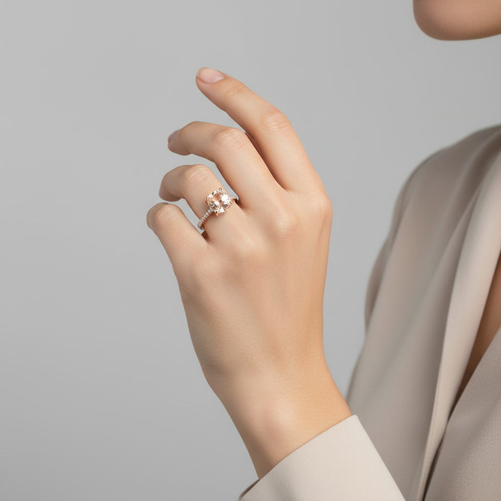 14K Rose Gold Morganite & Diamonds "Neil Lane" Womens Ring - 0.50ct