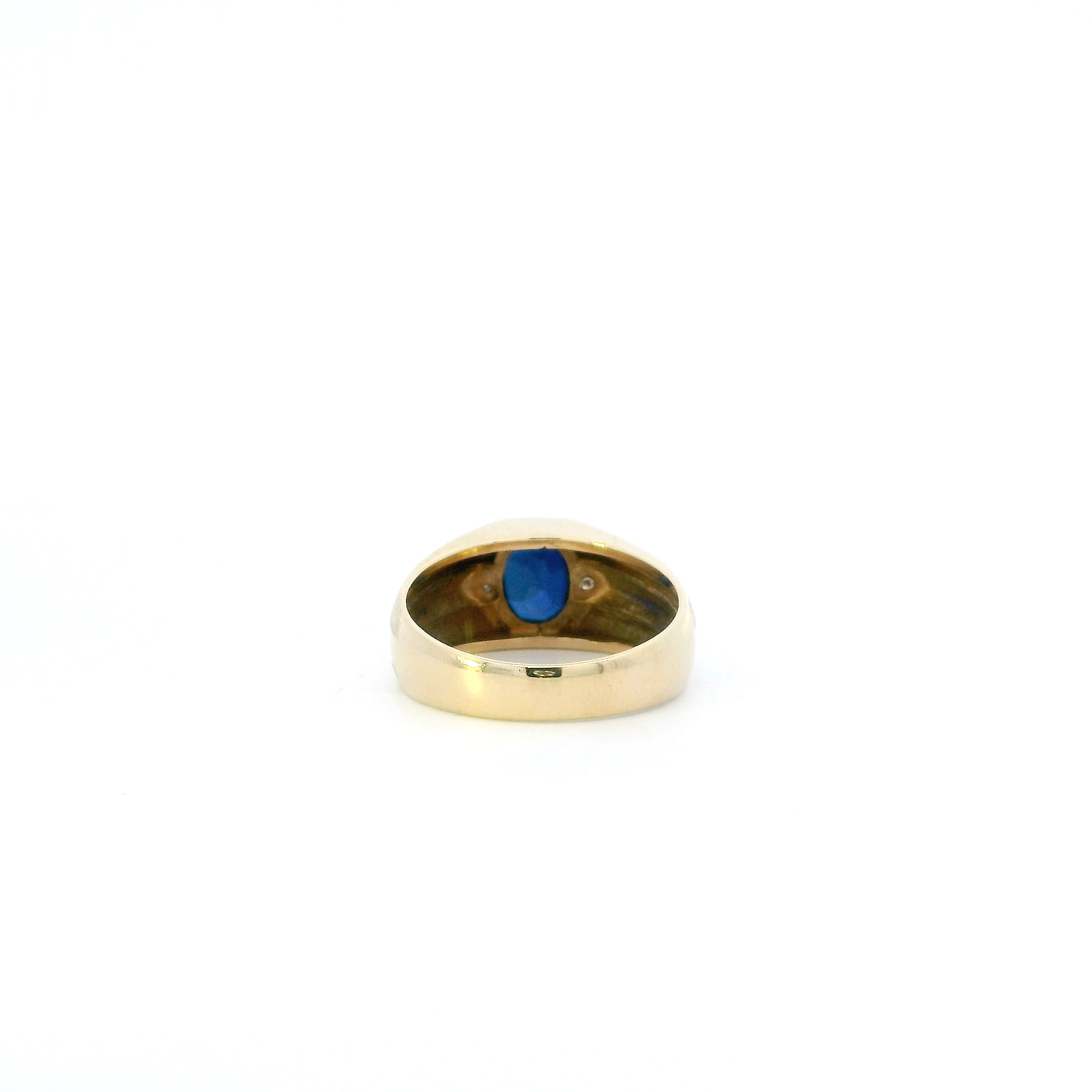 10K Yellow Gold Synthetic Blue Sapphires & Diamond Mens Ring - 0.02ct